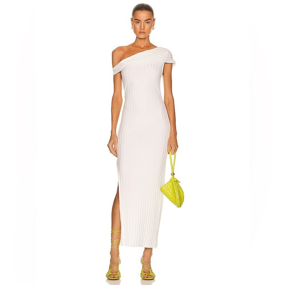 SIMON MILLER | Ribbed One/ Off Shoulder Boge Dress | S | Macadamia | FWRD
